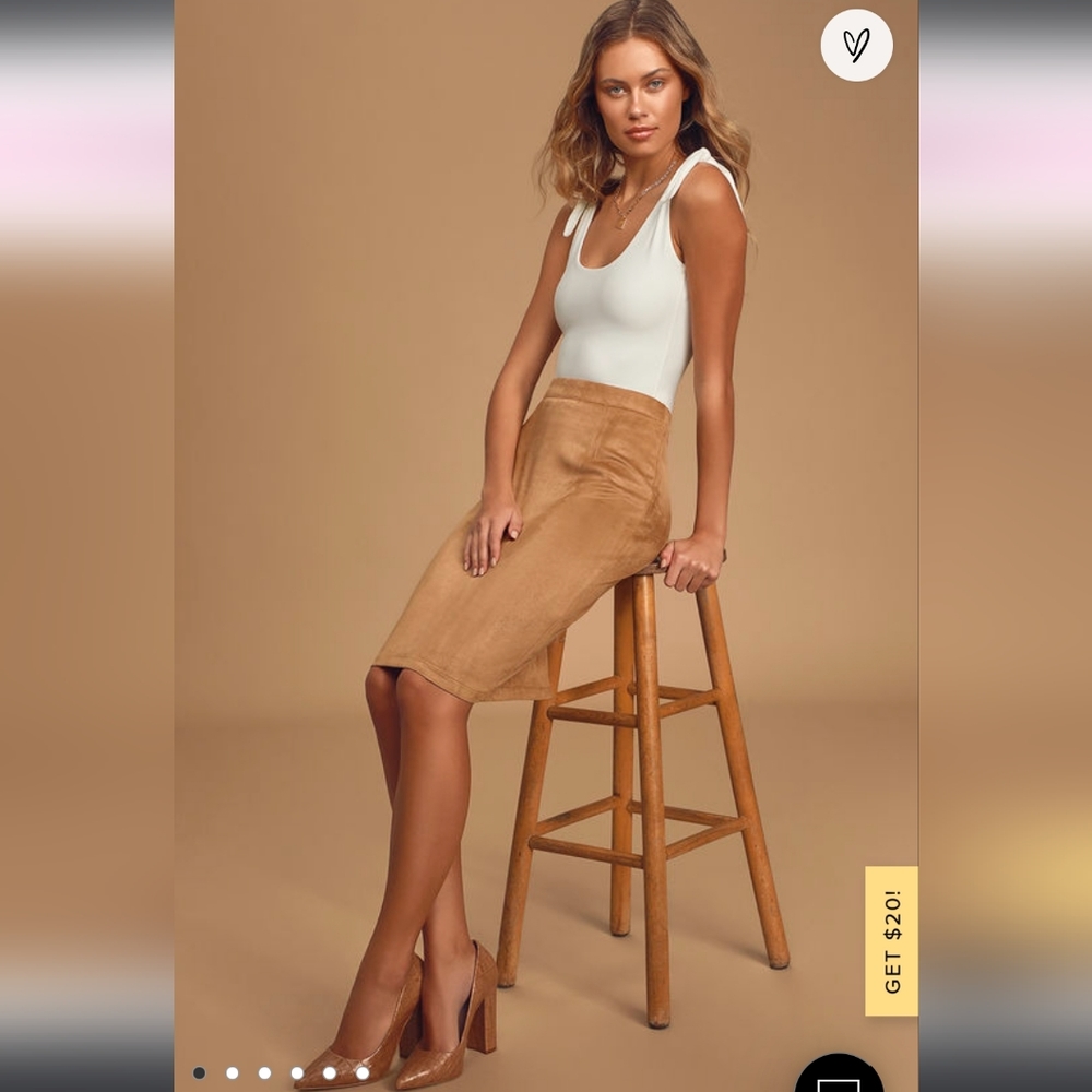 Lulu's Superpower Tan Suede Pencil Skirt XS
